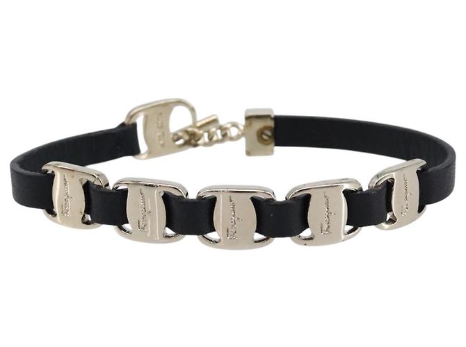 Bracciale Salvatore Ferragamo Vala Pelle Nero Oro Auth SW2868 D'oro - vista 2