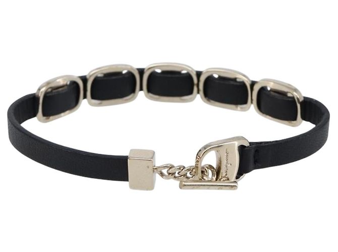 Bracciale Salvatore Ferragamo Vala Pelle Nero Oro Auth SW2868 D'oro - vista 3