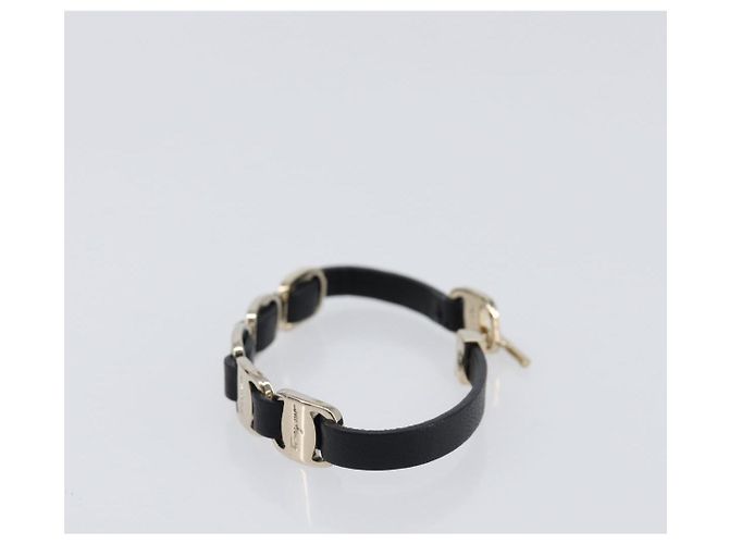 Bracciale Salvatore Ferragamo Vala Pelle Nero Oro Auth SW2868 D'oro - vista 4