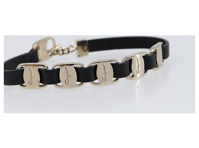 Bracciale Salvatore Ferragamo Vala Pelle Nero Oro Auth SW2868 D'oro - vista 6