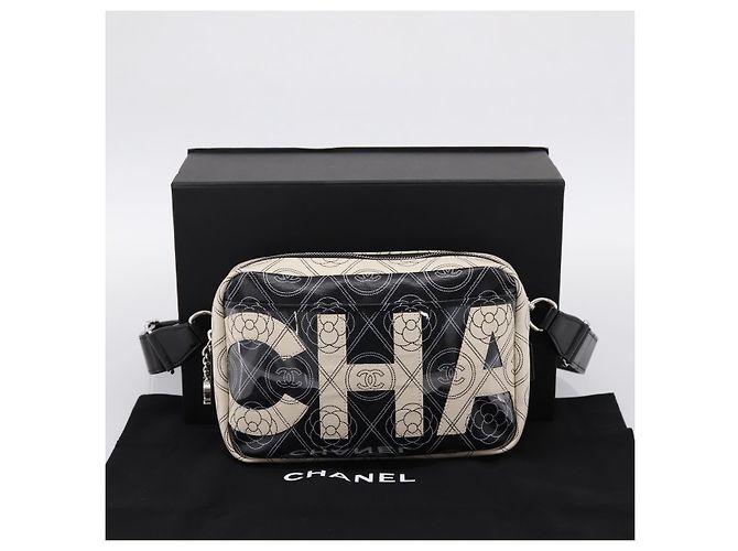 CHANEL Camelia Schultertasche PVC Canvas Schwarz Silber CC Auth 202912SAM - Ansicht 12