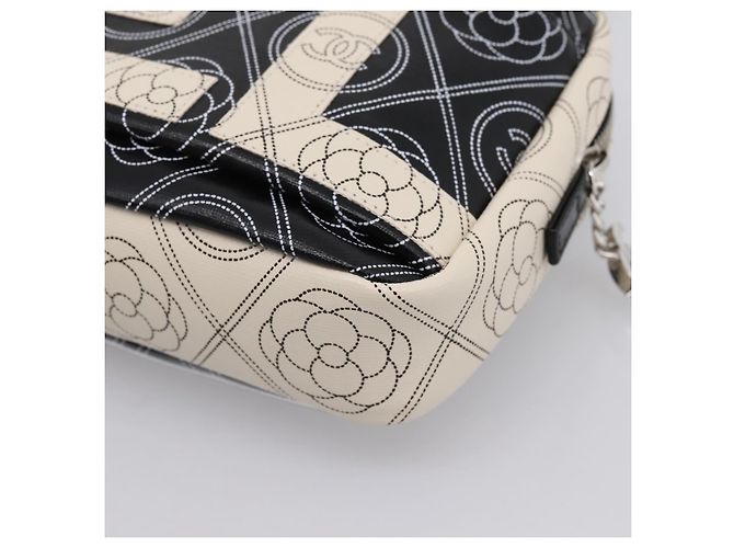 CHANEL Camelia Schultertasche PVC Canvas Schwarz Silber CC Auth 202912SAM - Ansicht 17