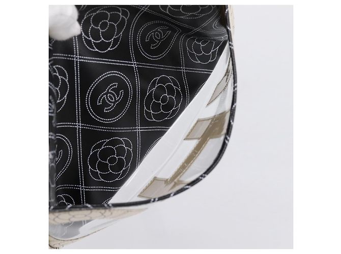 CHANEL Camelia Schultertasche PVC Canvas Schwarz Silber CC Auth 202912SAM - Ansicht 28