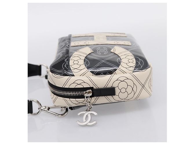 CHANEL Camelia Schultertasche PVC Canvas Schwarz Silber CC Auth 202912SAM - Ansicht 3