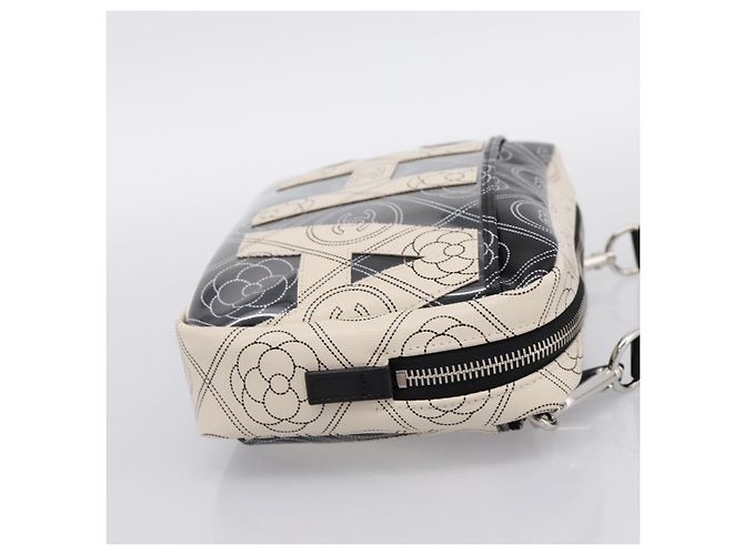 CHANEL Camelia Schultertasche PVC Canvas Schwarz Silber CC Auth 202912SAM - Ansicht 4