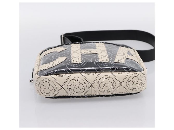 CHANEL Camelia Schultertasche PVC Canvas Schwarz Silber CC Auth 202912SAM - Ansicht 5