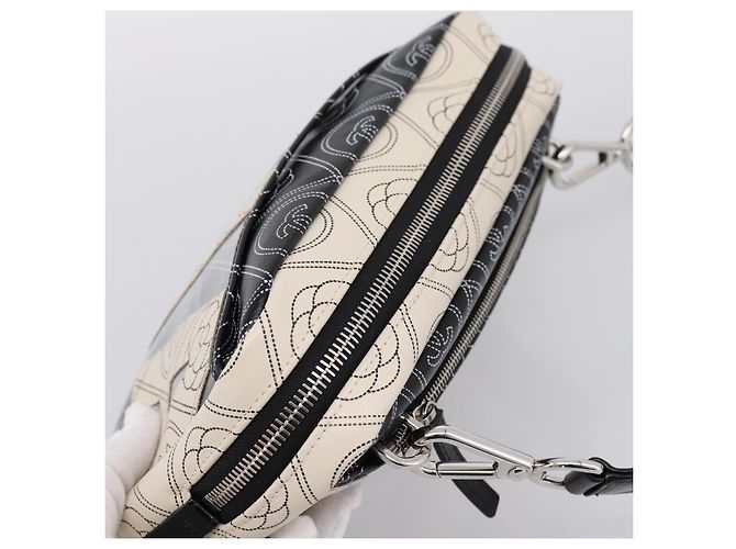 CHANEL Camelia Schultertasche PVC Canvas Schwarz Silber CC Auth 202912SAM - Ansicht 6