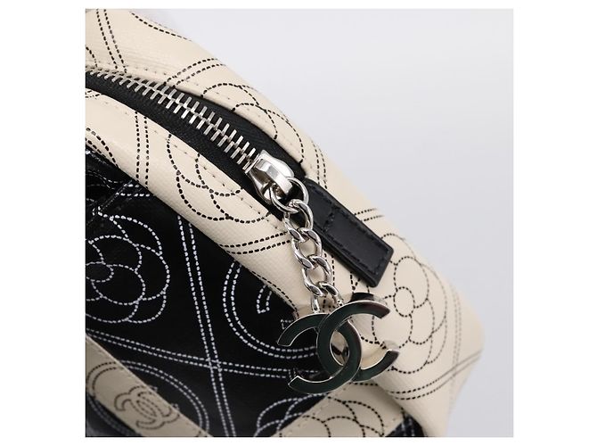 CHANEL Camelia Schultertasche PVC Canvas Schwarz Silber CC Auth 202912SAM - Ansicht 8