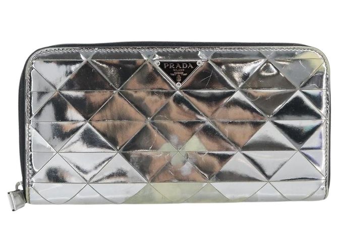 Cartera larga PRADA de cuero Silver Auth 203045 Plata - vista 13