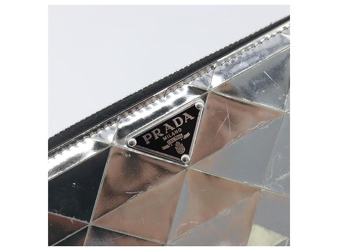 Cartera larga PRADA de cuero Silver Auth 203045 Plata - vista 18