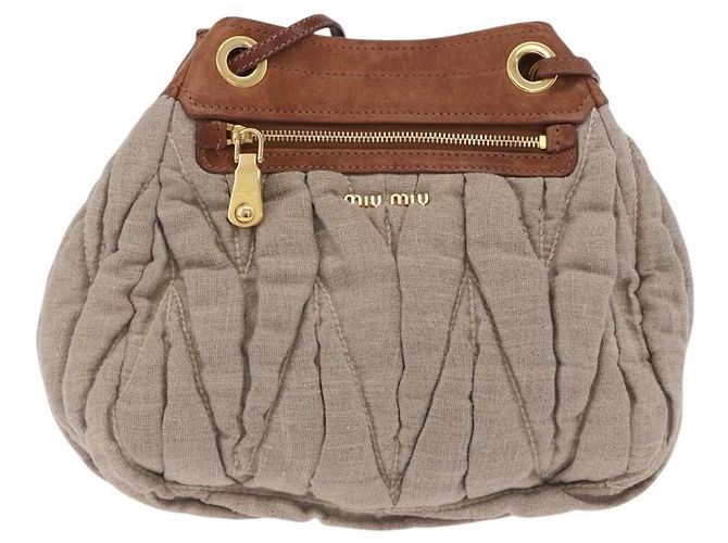 Borsa a tracolla Miu Miu Matelassé con catena in tela beige e oro Auth 202216V - vista 2