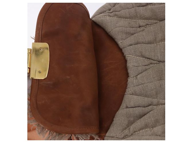 Borsa a tracolla Miu Miu Matelassé con catena in tela beige e oro Auth 202216V - vista 25
