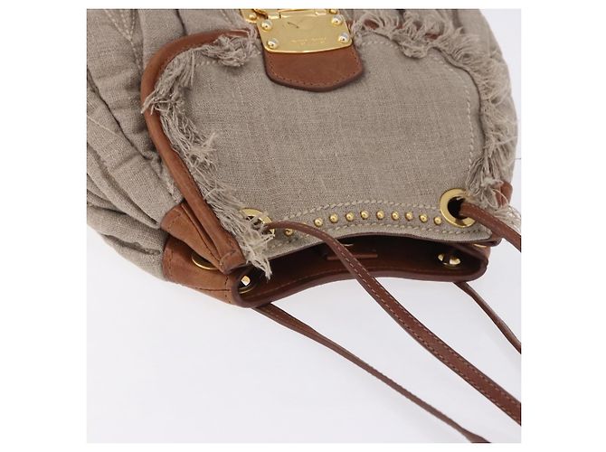 Borsa a tracolla Miu Miu Matelassé con catena in tela beige e oro Auth 202216V - vista 6