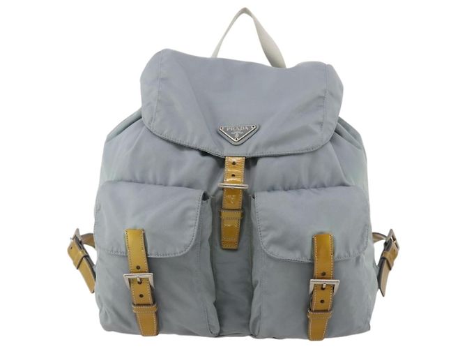 Mochila PRADA Nylon Cinza Prata Auth 197693 Marrom - vista 13