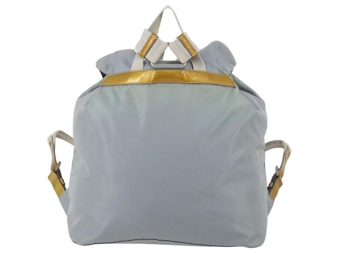 Mochila PRADA Nylon Cinza Prata Auth 197693 Marrom - vista 2
