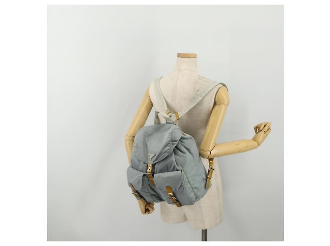 Mochila PRADA Nylon Cinza Prata Auth 197693 Marrom - vista 29