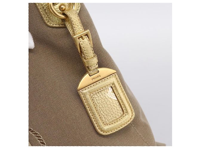 PRADA Handtasche Jacquard Beige Gold Auth 202467 Golden - Ansicht 10