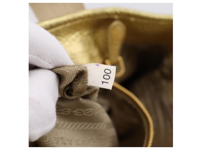 PRADA Handtasche Jacquard Beige Gold Auth 202467 Golden - Ansicht 12