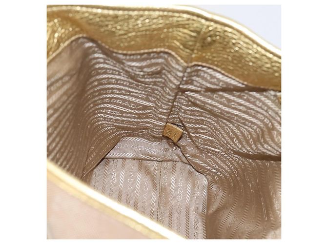 PRADA Handtasche Jacquard Beige Gold Auth 202467 Golden - Ansicht 19