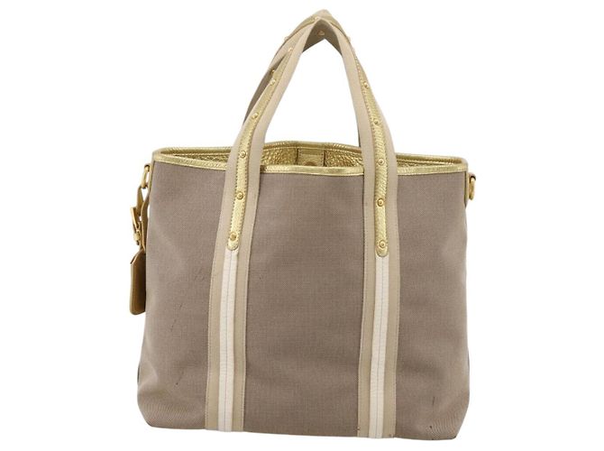 PRADA Handtasche Jacquard Beige Gold Auth 202467 Golden - Ansicht 2