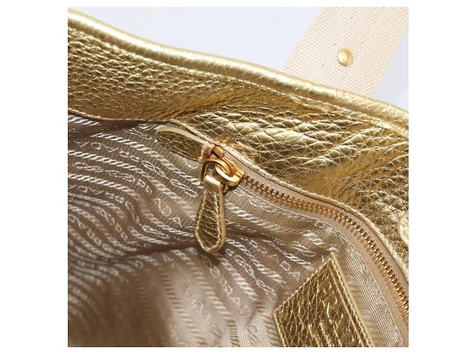 PRADA Handtasche Jacquard Beige Gold Auth 202467 Golden - Ansicht 20