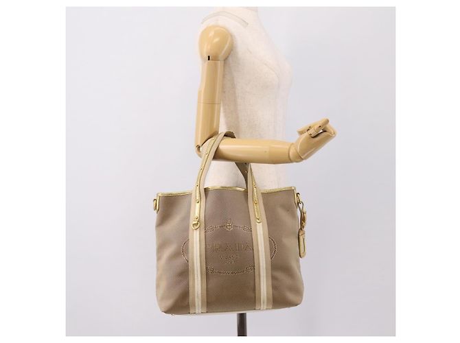 PRADA Handtasche Jacquard Beige Gold Auth 202467 Golden - Ansicht 22