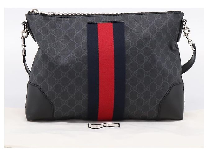Borsa a tracolla GUCCI GG Supreme Sherry Line PVC Nero Argento 474139 Auth 202992 - vista 12