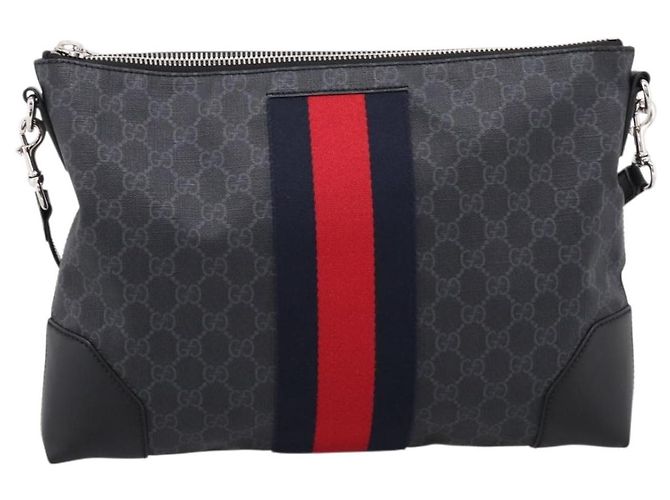 Borsa a tracolla GUCCI GG Supreme Sherry Line PVC Nero Argento 474139 Auth 202992 - vista 13