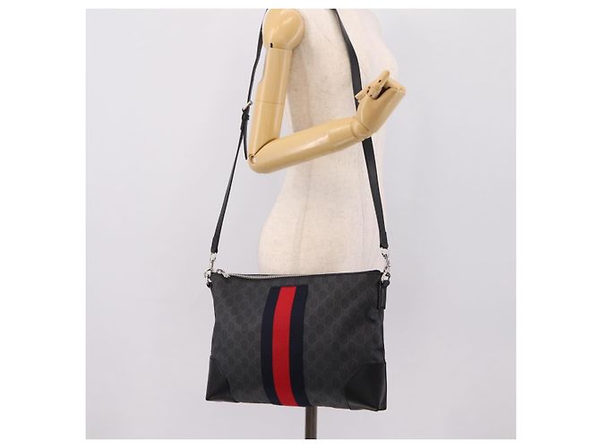Borsa a tracolla GUCCI GG Supreme Sherry Line PVC Nero Argento 474139 Auth 202992 - vista 23