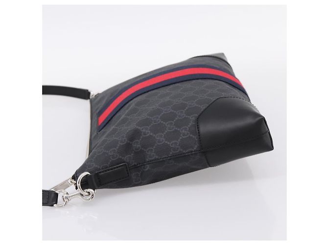 Borsa a tracolla GUCCI GG Supreme Sherry Line PVC Nero Argento 474139 Auth 202992 - vista 3