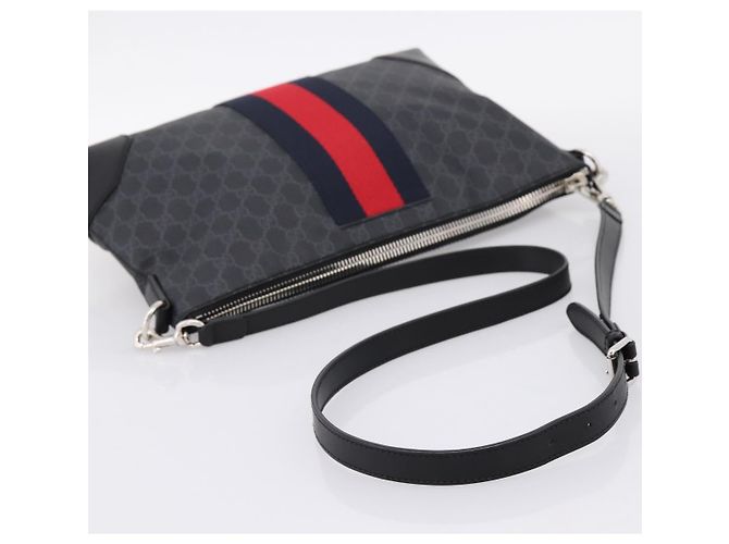Borsa a tracolla GUCCI GG Supreme Sherry Line PVC Nero Argento 474139 Auth 202992 - vista 7