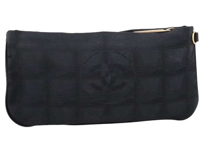 CHANEL New Travel Line Pouch Canvas Black Gold CC Auth 203320 Negro Dorado - vista 2
