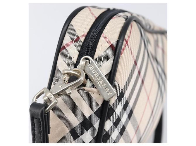 BURBERRY Nova Check Blue Label Accessory Pouch Canvas Beige Silver Auth 203006A Plata - vista 10