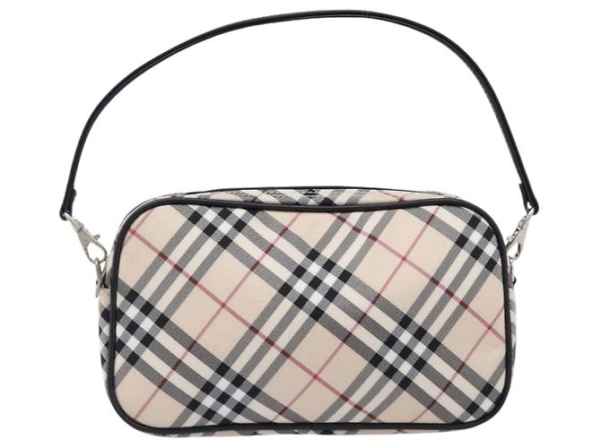 BURBERRY Nova Check Blue Label Accessory Pouch Canvas Beige Silver Auth 203006A Plata - vista 13