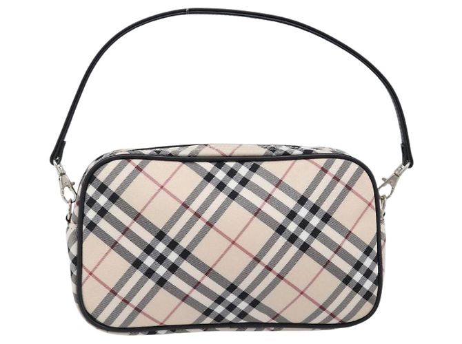 BURBERRY Nova Check Blue Label Accessory Pouch Canvas Beige Silver Auth 203006A Plata - vista 2