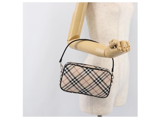 BURBERRY Nova Check Blue Label Accessory Pouch Canvas Beige Silver Auth 203006A Plata - vista 21