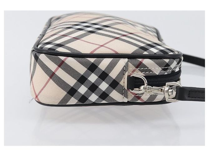 BURBERRY Nova Check Blue Label Accessory Pouch Canvas Beige Silver Auth 203006A Plata - vista 3