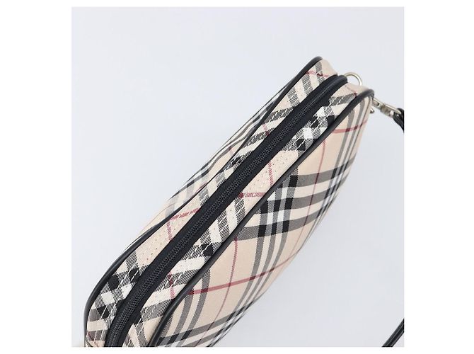 BURBERRY Nova Check Blue Label Accessory Pouch Canvas Beige Silver Auth 203006A Plata - vista 6