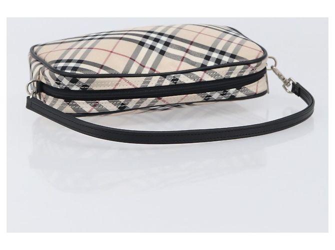 BURBERRY Nova Check Blue Label Accessory Pouch Canvas Beige Silver Auth 203006A Plata - vista 7