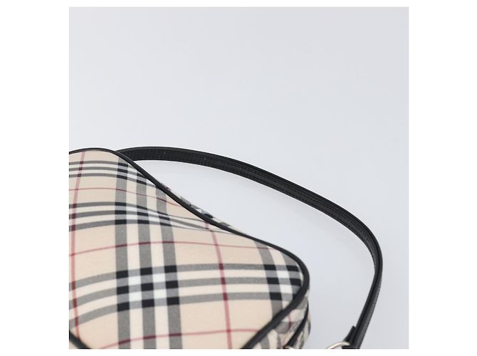 BURBERRY Nova Check Blue Label Accessory Pouch Canvas Beige Silver Auth 203006A Plata - vista 8