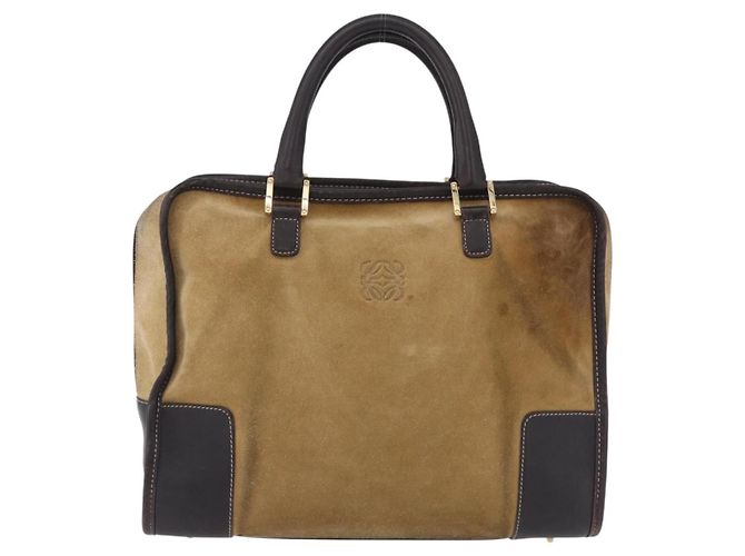 Borsa a mano LOEWE Amazona 32 in camoscio beige tono oro Auth ka6134 - vista 13