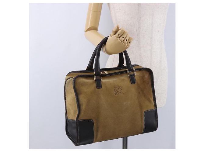 Borsa a mano LOEWE Amazona 32 in camoscio beige tono oro Auth ka6134 - vista 26