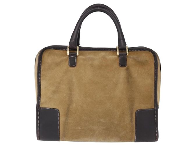 Borsa a mano LOEWE Amazona 32 in camoscio beige tono oro Auth ka6134 - vista 3