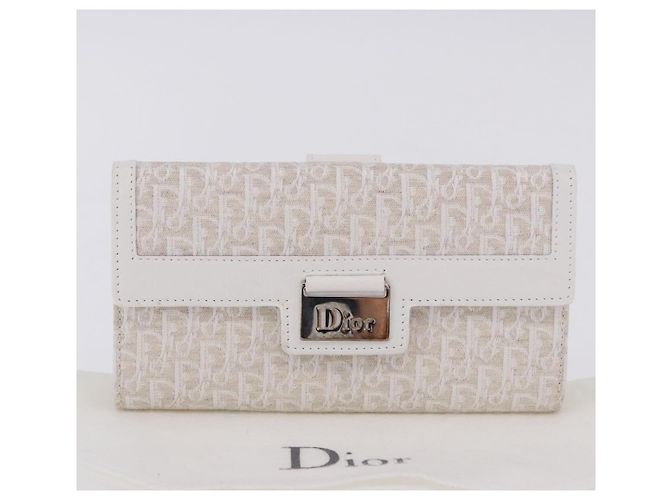 Christian Dior Trotter Canvas Langbrieftasche Beige Silver Auth 201131V Silber - Ansicht 12