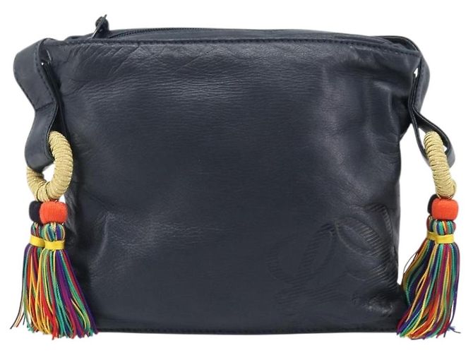Borsa a tracolla LOEWE Flamenco in pelle nera autentica 202986A Nero - vista 13