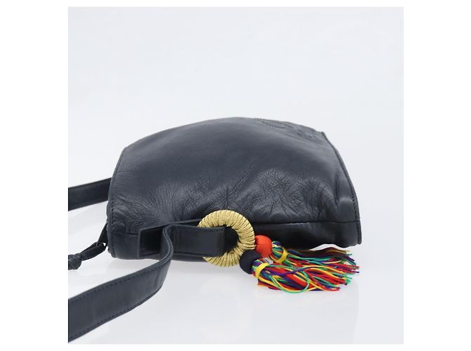 Borsa a tracolla LOEWE Flamenco in pelle nera autentica 202986A Nero - vista 4