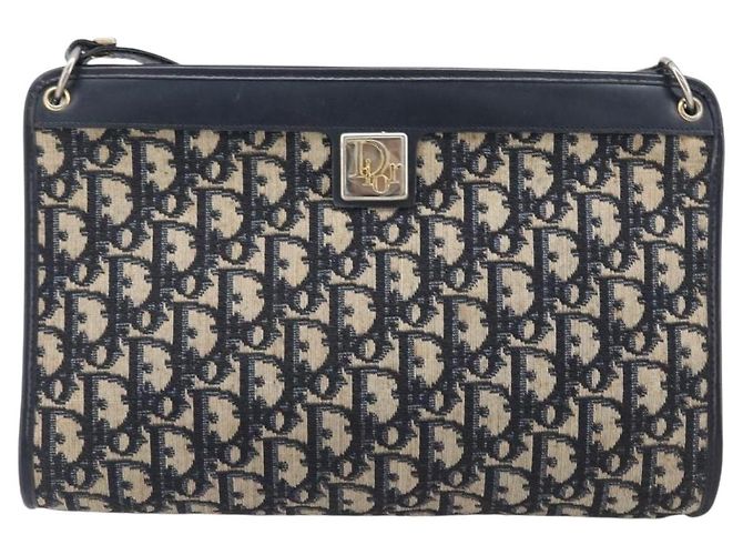 Borsa a tracolla Christian Dior Trotter Canvas Navy Gold Auth 203402 D'oro Blu navy - vista 13