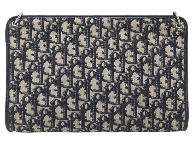 Borsa a tracolla Christian Dior Trotter Canvas Navy Gold Auth 203402 D'oro Blu navy - vista 2