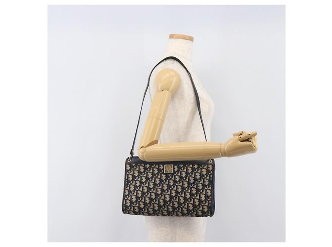 Borsa a tracolla Christian Dior Trotter Canvas Navy Gold Auth 203402 D'oro Blu navy - vista 22