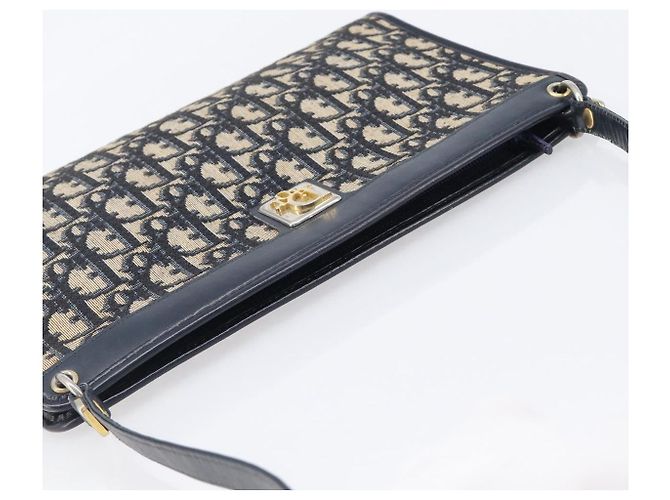 Borsa a tracolla Christian Dior Trotter Canvas Navy Gold Auth 203402 D'oro Blu navy - vista 6